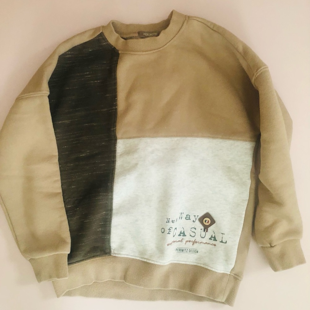 Men's Casual Patchwork Sweater - Tan, Brown, and Gray